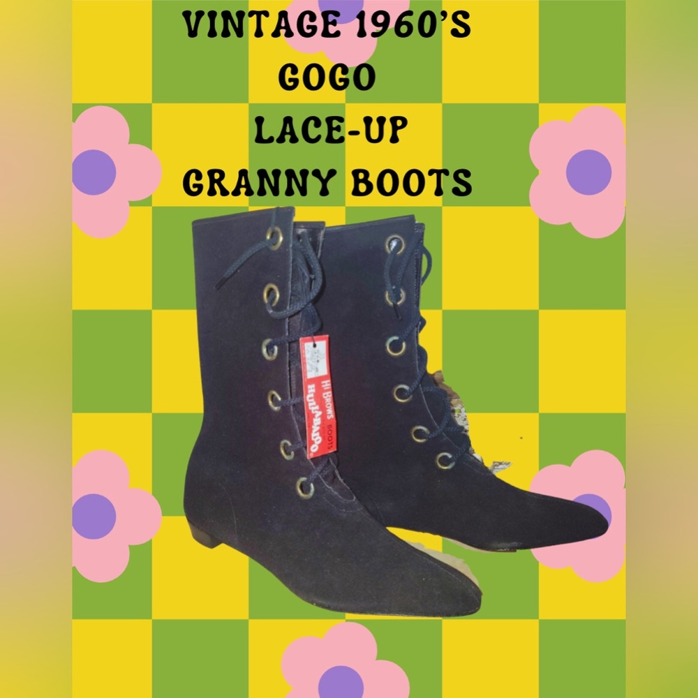 *1960s Hullabaloo - Mod style- GoGo- Hi Brow Boots -Mid Calf /Tie Front Size 6